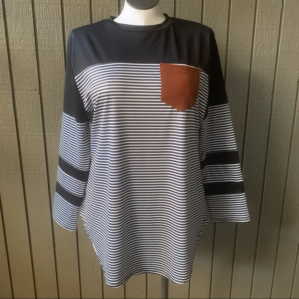 Shein Curve Plus Size Black Striped Long Sleeve T… - image 1